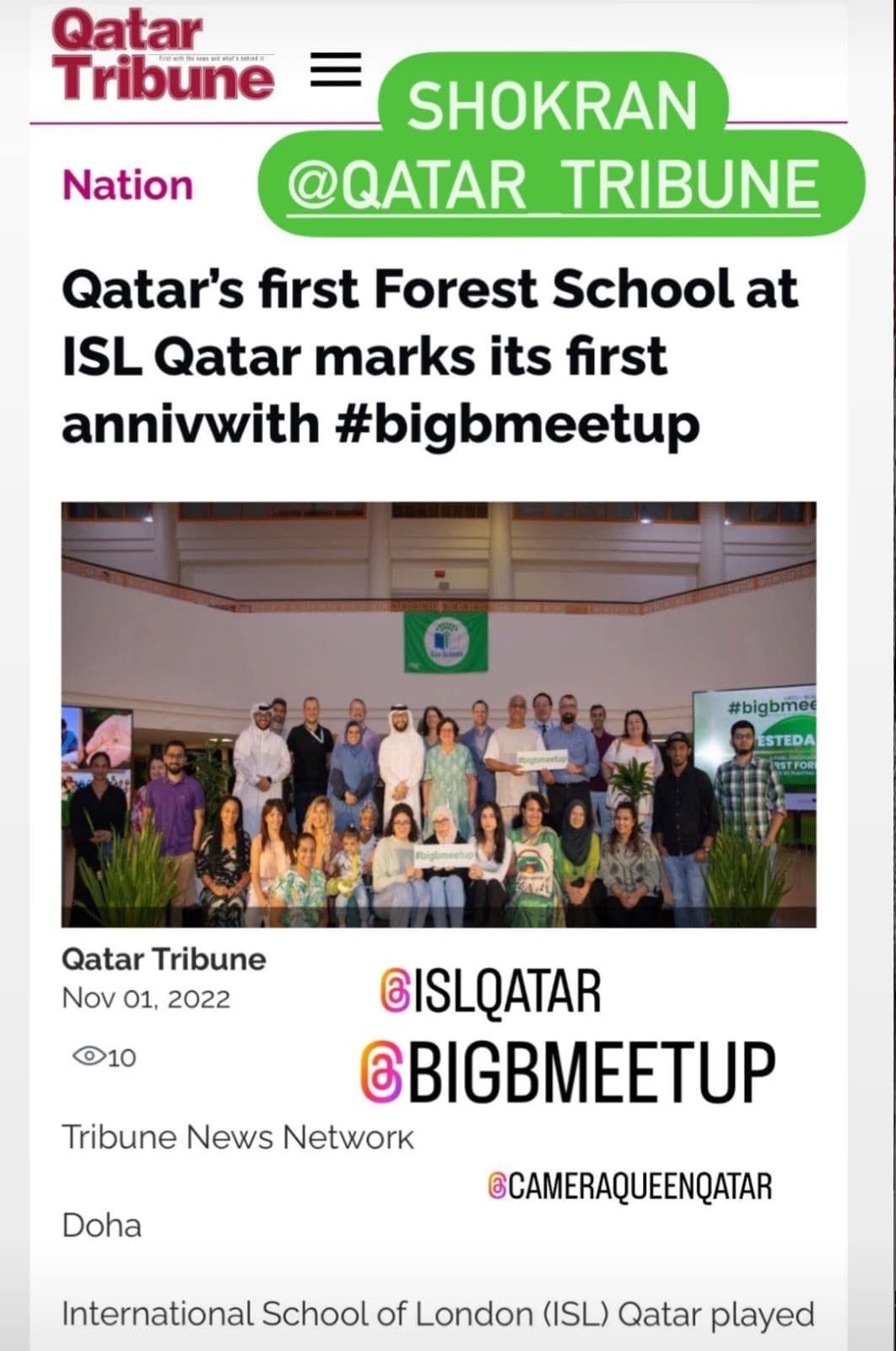 Qatar’s first Forest School at ISL Qatar marks its first anniv with #bigbmeetup