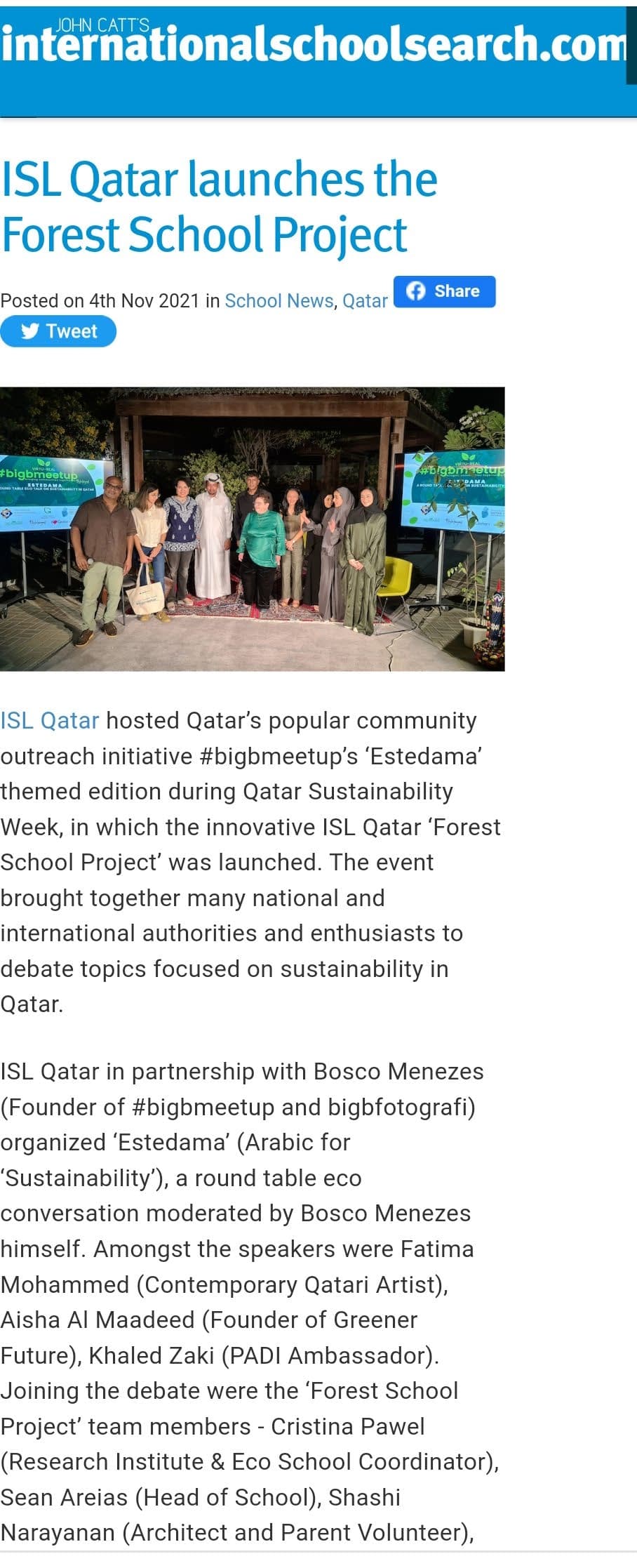 ISL Qatar launches the Forest School Project