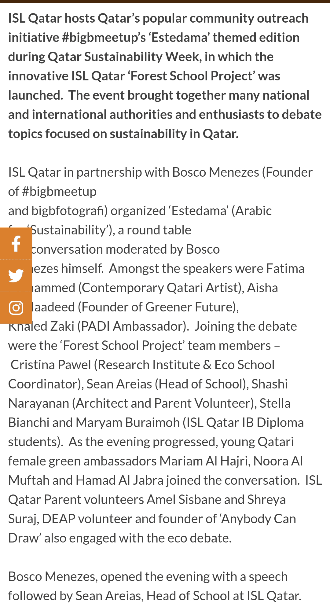 ISL Qatar hosts Qatar’s popular community outreach initiative #bigbmeetup’s ‘Estedama’ themed edition during Qatar Sustainability Week